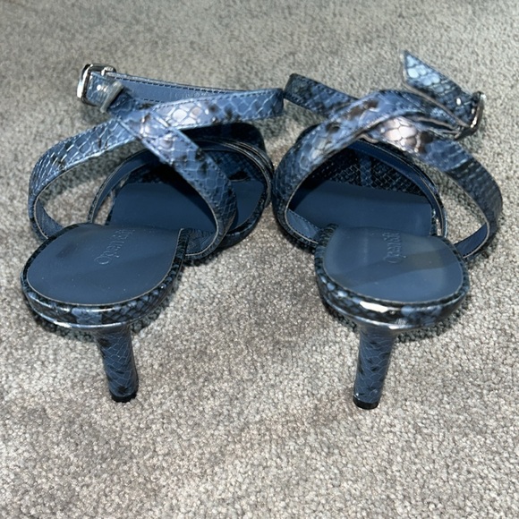 Faux blue leather snakeskin ankle strap heels. Size 7 1/2. - Picture 3 of 5